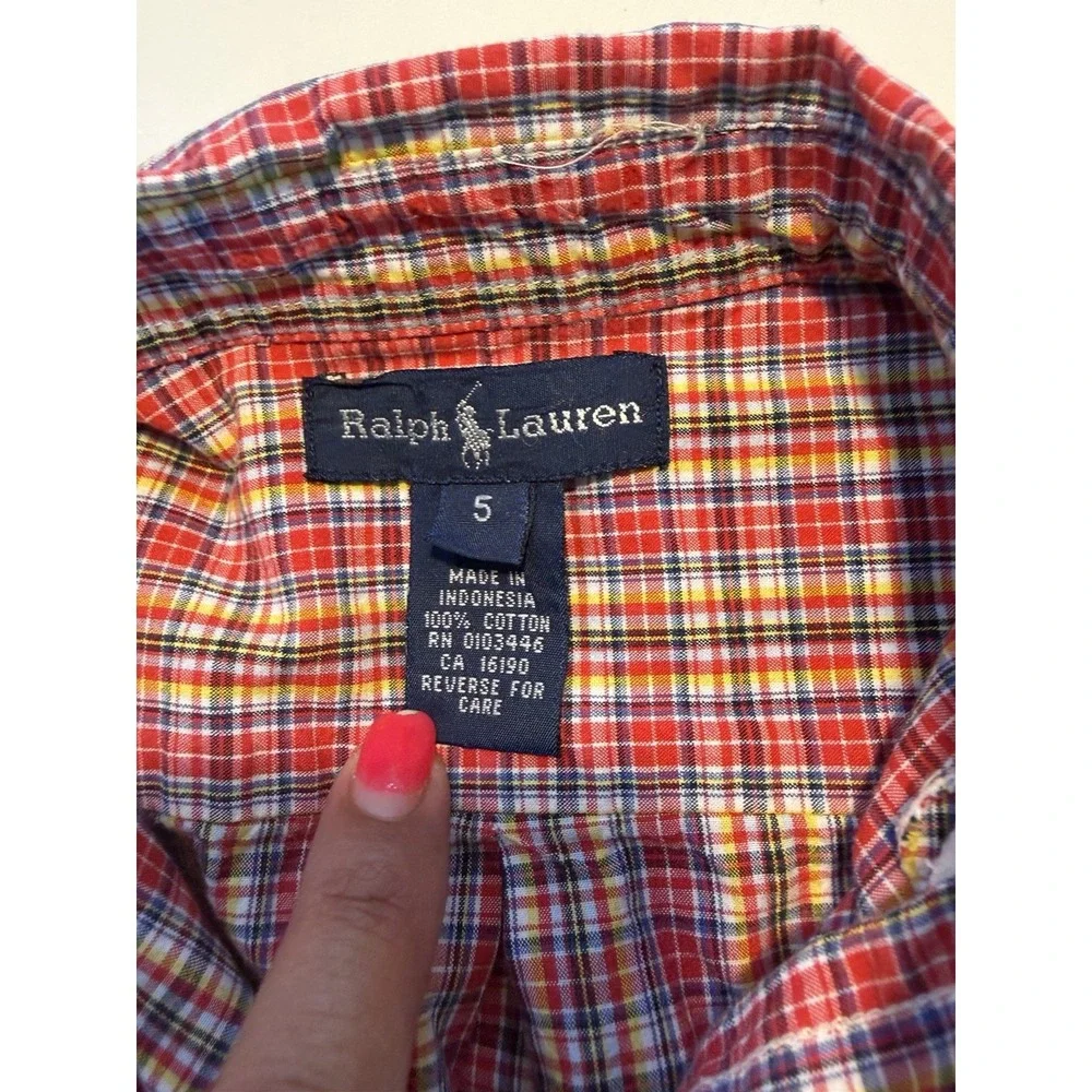 Ralph Lauren Boys Plaid Button Down Shirt Size 5 Red Blue Yellow Pony Logo